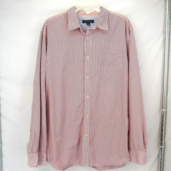 Banana Republic Men's Red Stripe Collared Long Sleeve Dress Shirt 17-171/2" XL - Picture 1 of 12